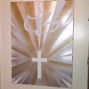 Christian calvary dove and cross glitter artwork